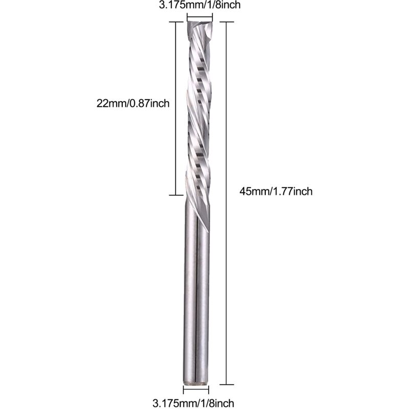 Fraise Compression DLC 2 Flûtes - Coupe Haut/bas, Tige 3,175mm, Diamètre 3,175mm - Pour CNC, Bois, Plastique
