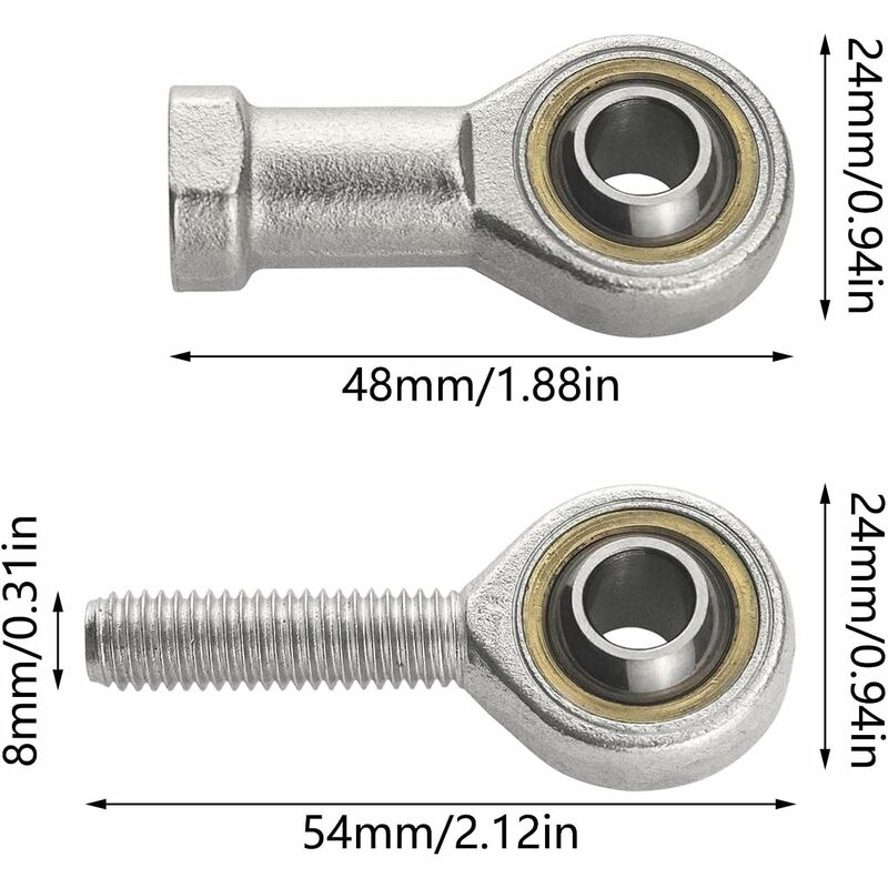 Aexit 8mm Femelle 6mm Filetage Mâle Dia L-Forme Embout De Tige Portant Ton Argent 4Pcs BM399901K525287I