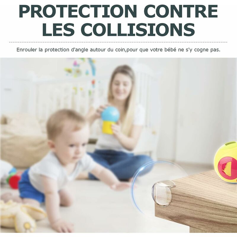 Protections Coin de Table pour Bébé, Protections d'angle pour Meuble  Sécurité Enfant pour Bureau, Berceau, Cheminée, Table, Coins & Bords Molles  + sans Danger Rondes Pack de 12 Transparent