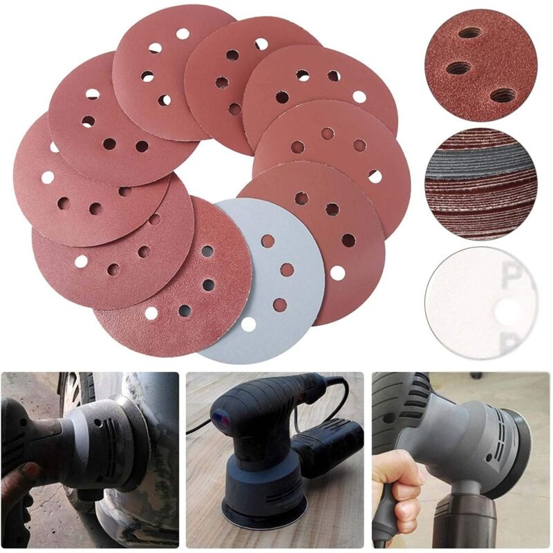 ZOCONE 100 Disques Abrasifs 125 Mm 8 Trous – Grain Mixte P80 à P1000 – Papier Ponçage Pour Ponceuse Orbitale