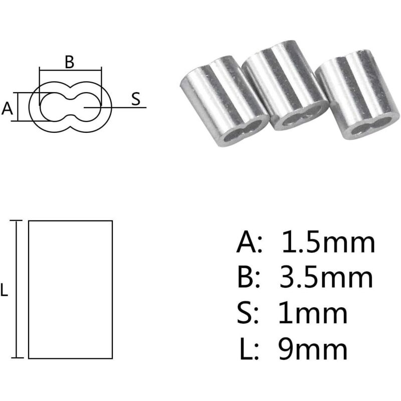 100 Manchons Aluminium Sertissage Câble 2mm - Clips Viroles Double Embouts Câble Acier