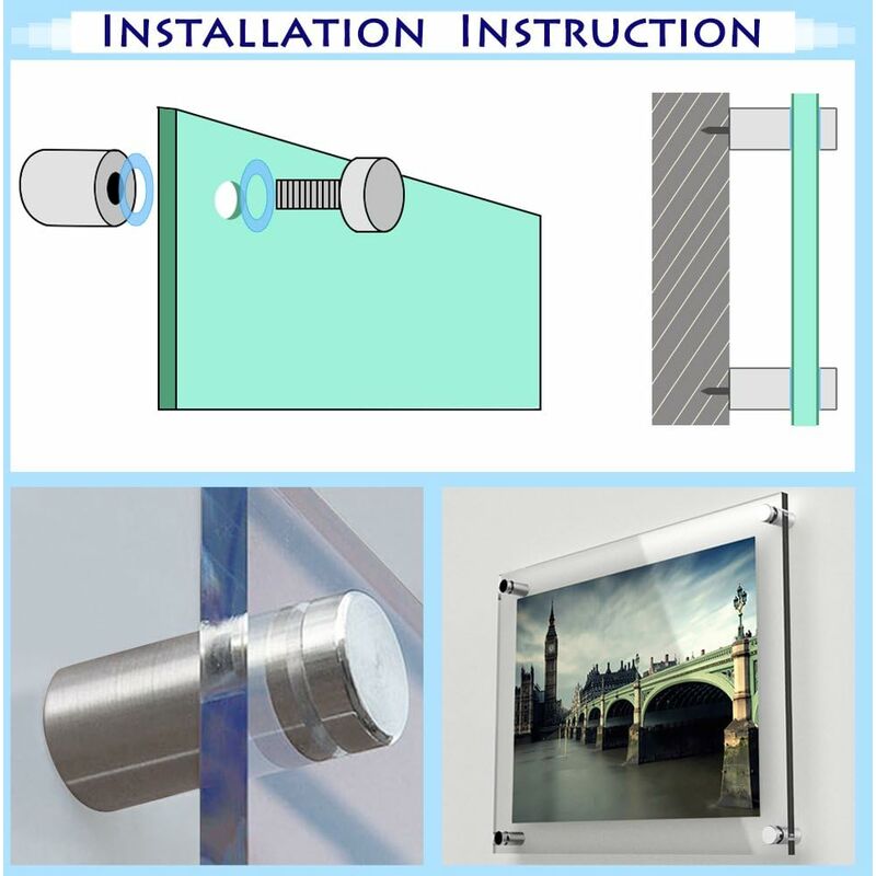 Sourcing Map (16x60mm Entretoise De Verre Vis Écartement Clou Publicitaire Montage Panneau Support Acrylique 5pcs