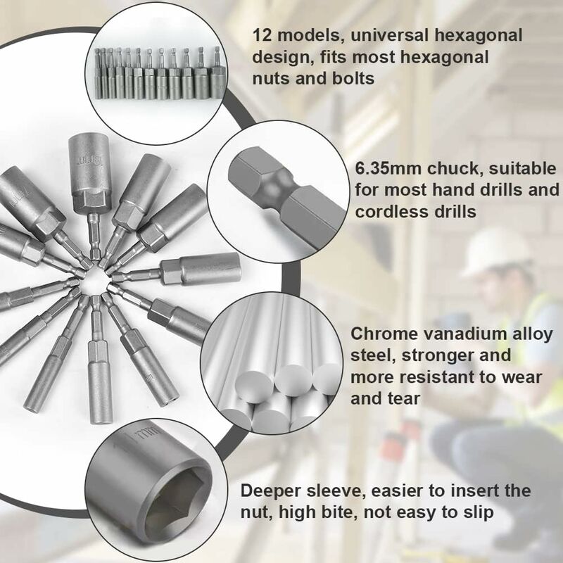 10 Pièces Douille Visseuse 6-19mm - Adaptateur Embout, Hexagonal Pour  Tournevis à Écrou de pour Perceuse à Main, Tournevis Électrique, Clé à  Douille (Acier au chrome vanadium) : : Bricolage