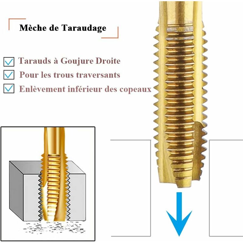 Taraud Machine M10 X 1.5 Gauche - 2 Pièces Acier Rapide M35 Au Cobalt Revêtu Titane - Pour Perceuse, CNC, Fraiseuse