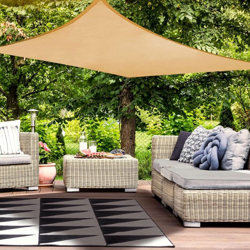 Voile D'ombrage Rectangulaire 0,5 X 9 M - Imperméable & Anti-UV 98% - Polyester 185 G/m² - Pour Terrasse, Balcon, Jardin - Crème - Avec Cordes