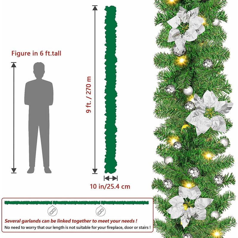 Aiducho – Guirlande lumineuse de Noël 270 cm – Décoration réaliste en PVC – Pour intérieur et extérieur – Compatible avec 3 piles AA Aiducho – Guirlande lumineuse de Noël 270 cm – Décoration réaliste en PVC – Pour intérieur et extérieur – Compatible avec 3 piles AA