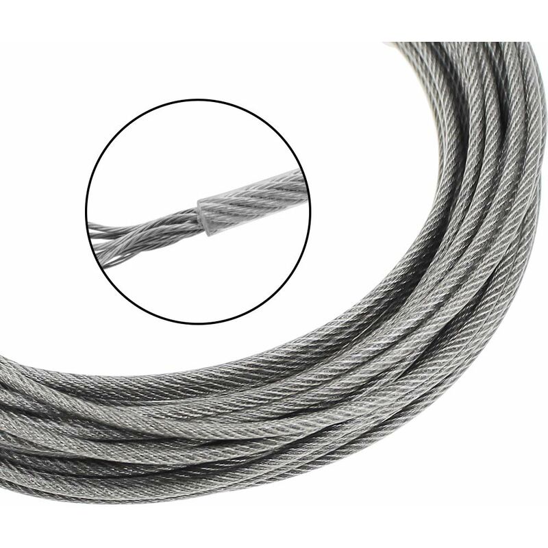 Câble En Acier Inoxydable 304 - 100 Mètres Avec Manchons Aluminium - Revêtu Vinyle - Pour Suspension, Linge, Jardin - 9