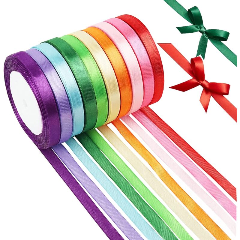 10 Rouleaux Ruban Satin 6mm X 22m - Multi-couleurs Pour Emballage Cadeau Et Déco DIY