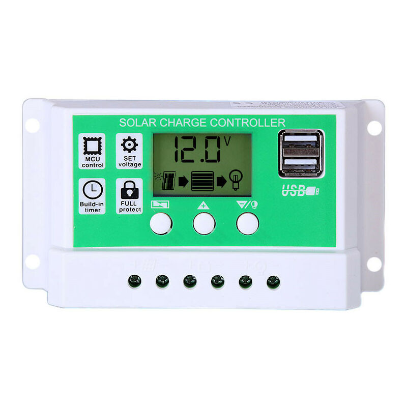 Y&H 10A Contrôleur de Charge Régulateur Panneau Solaire pour batterie au plomb/lithium 12V/24V Contrôleur de charge intelligent avec écran LCD et double port USB,réglage de la minuterie marche/arrêt