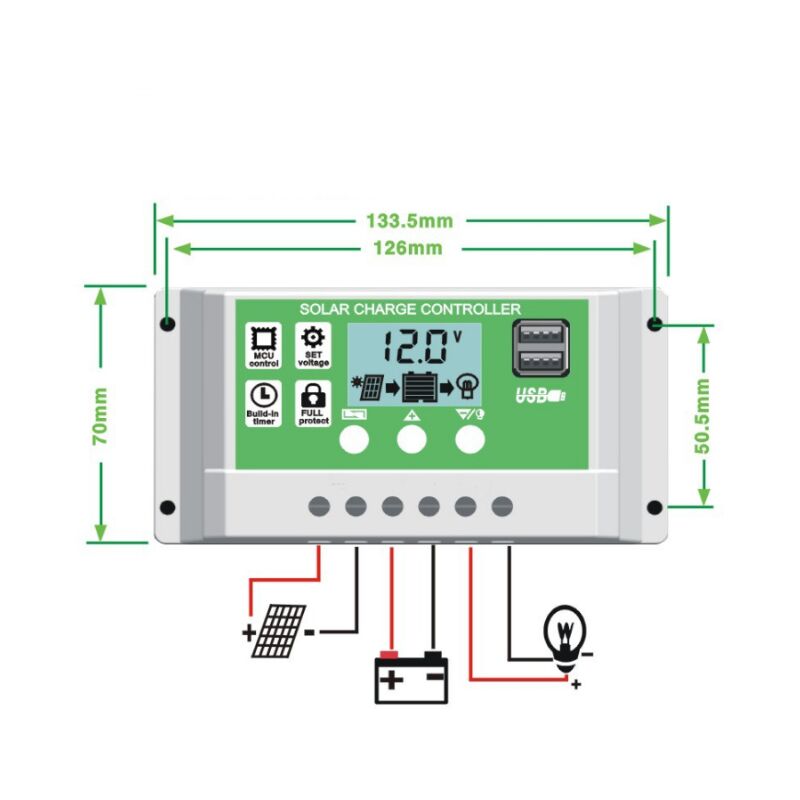 Contrôleur De Charge Solaire 30A 12V/24V Avec écran LCD - Régulateur PWM USB - Pour Panneaux Solaires