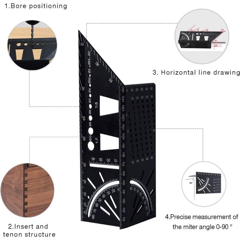Équerre Menuisier 3D - Mesure Angles 45° Et 90° | Alliage Aluminium Précision