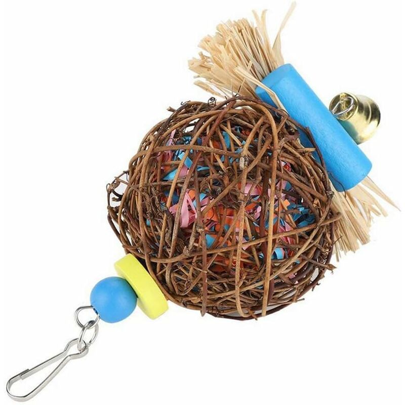 Jouet Perroquet MQUPIN - Corde à Mâcher 45cm Avec Noix Et Blocs Bois