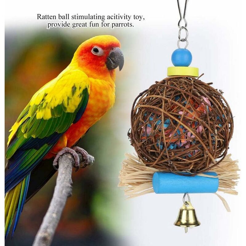 Jouet Perroquet MQUPIN - Corde à Mâcher 45cm Avec Noix Et Blocs Bois