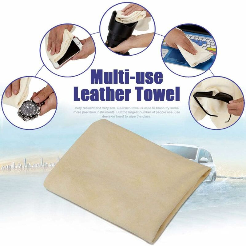Peau De Chamois Naturelle 90x60 Cm - Pour Nettoyer Vitres, Voiture, Miroirs, Sans Traces, Lavable