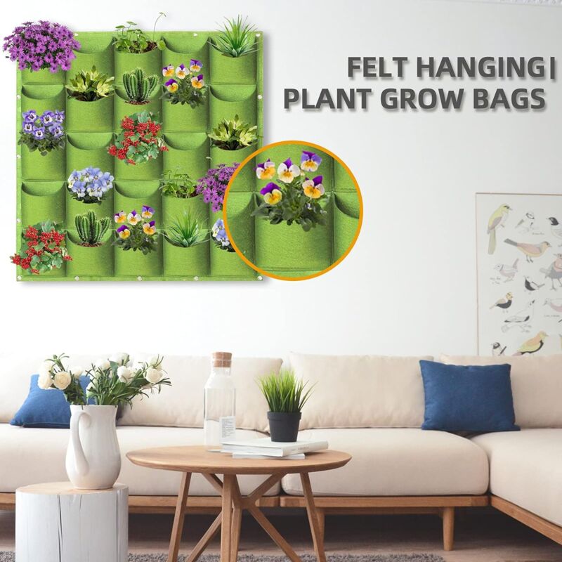Kuuleyn Jardinière Murale Verticale 18 Poches - Sac Culture Plantes Suspendu Jardin Extérieur Intérieur