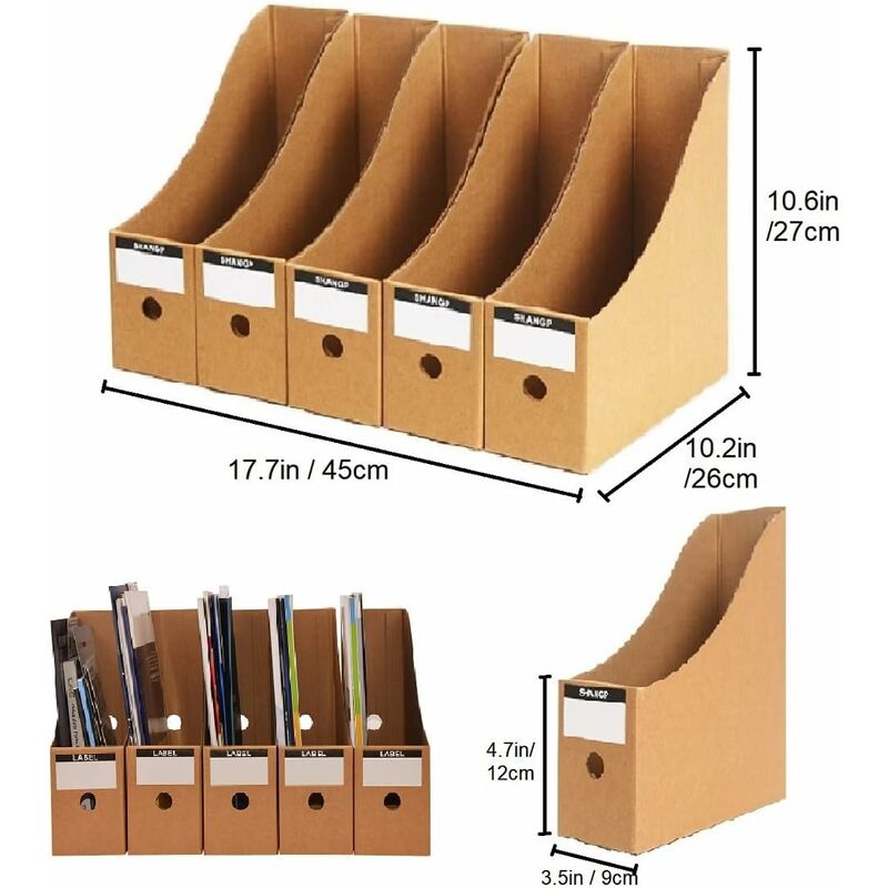 Boîte De Rangement Bureau En Carton - 3 Ou 5 Compartiments, Format A4 - Pour Livres, Magazines, Documents, école, Bibliothèque - 3