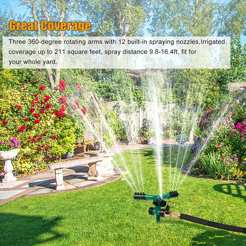 Lot De 3 Arroseurs De Jardin Rotatifs 360° - Réglage Angle 90°/180°/360° - Pour Pelouse, Potager, Fleurs - Installation Facile Sur Tuyau - 5