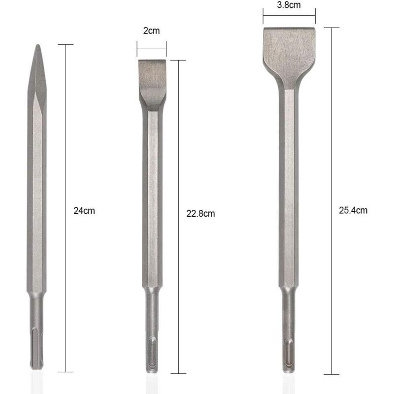 Jeu De 5 Burins SDS Plus ESTINK - 3 Plats, 1 Pointu, 1 Rainuré, Pour Marteaux Perforateurs, Béton, Pierre, Maçonnerie
