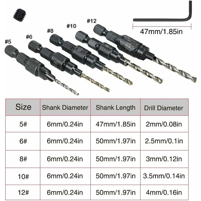 5 Pièces Jeu De Foret HSS, Foret Bois avec Poignée Hexagonale Réglable  1/4, Fraise Bois, avec Fraises de Rechange Remplaçables, Clé Hexagonale,  Accessoires pour Perceuses : : Bricolage