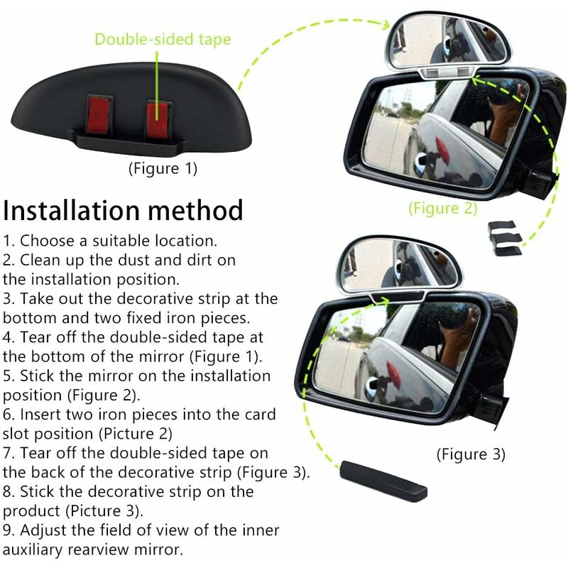 Rétroviseur D'angle Mort Ajustable à NEW MIRROR 360 Degrés Pour Voiture, Rétroviseur En Verre HD Accessoires Extérieurs Pour Voiture Epaisseur (Rétroviseur Simple Droit
