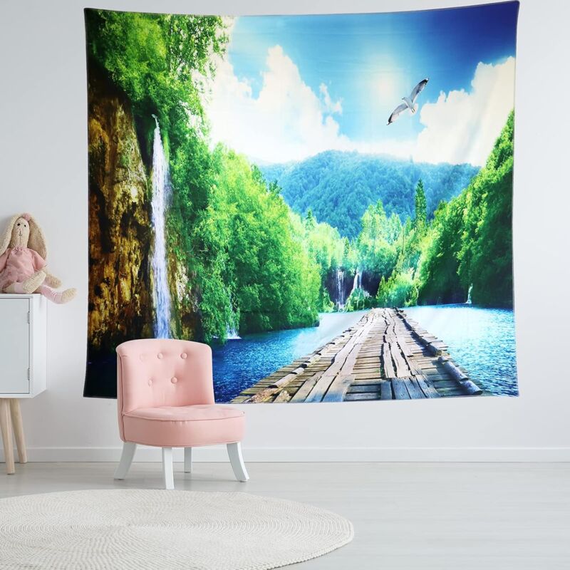 LB Forêt de Neige Tapisserie Hiver le Coucher du Soleil Paysage Tenture Murale pour Salon Chambre Dortoir Murale Décoration,Fête Contexte,200x150cm