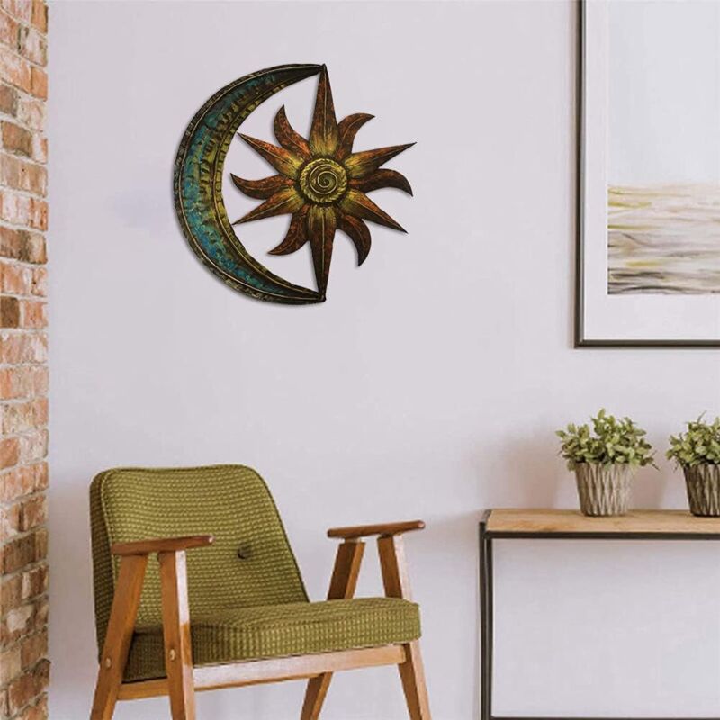 Lot De 2 Décorations Murales Soleil Et Lune En Bois – 30.5 Cm – Sculpture à Suspendre Pour Salon, Chambre, Porche