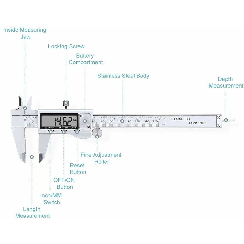 1 Pc Pied à Coulisse électronique Avec Grand écran LCD, 150 Mm Micrometre Numerique Avec Conversion Mmpouce 90627916
