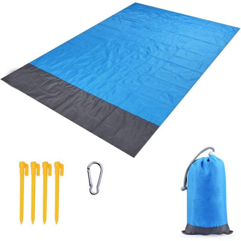 Tapis De Plage Imperméable 200x140 Cm – Anti-sable, Avec 4 Piquets – Pour Plage, Pique-nique, Camping