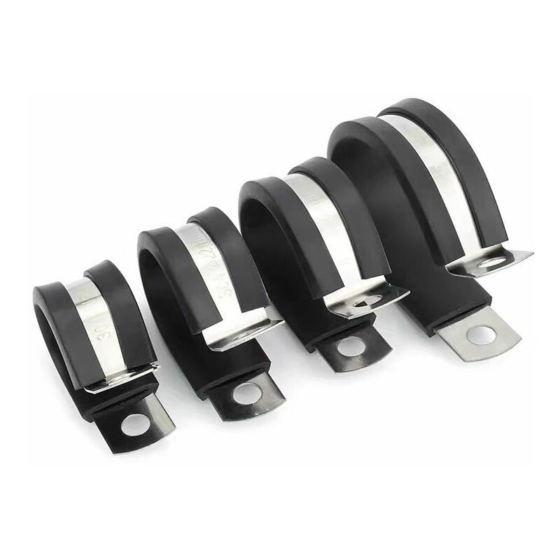 12 Colliers De Serrage En Acier Inoxydable 304 Avec Doublure Caoutchouc - Diamètre 14 Mm - Pour Tuyaux & Câbles - Clips P Antirouille