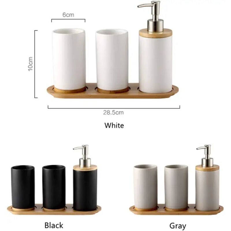 Un Ensemble D'Accessoires de Salle De Bain 6 Pièces, Distributeur de Savon, Porte-Savon, Porte-Brosse à Dents, Gobelet à Chasse d'eau, Porte-Brosse de Toilette, Poubelle