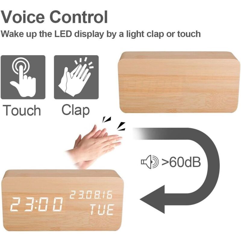 Réveil Bois Digital Rond - Température & Date – Doux Réveils