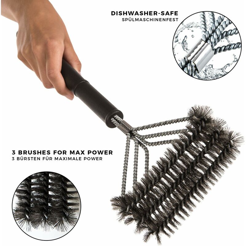 Brosse à barbecue, brosse de nettoyage de barbecue 3 en 1 avec grattoir,  poils en acier inoxydable, design horizontal, plus grande surface de  grattage