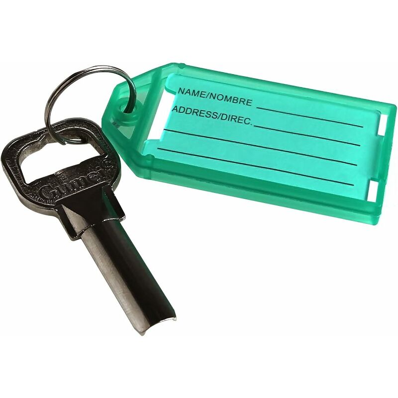 6 Porte-clés étiquettes Colorés - Avec étiquettes Papier & étui Transparent - Pour Clés, Bagages, Animaux - 10