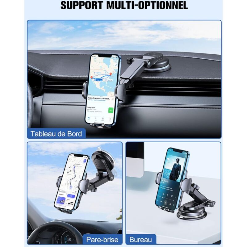 Support Téléphone Voiture Ventouse Militaire – Rotation 360°, Fixation Sur Tableau De Bord/pare-brise, Compatible 4-7 Pouces - 12