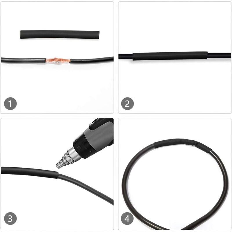 Gaine Thermorétractable Noire 3:1 Au Mètre - Diam. 12mm > 4mm - Paroi Épaisse 0.8mm - Pour -55°C à +125°C
