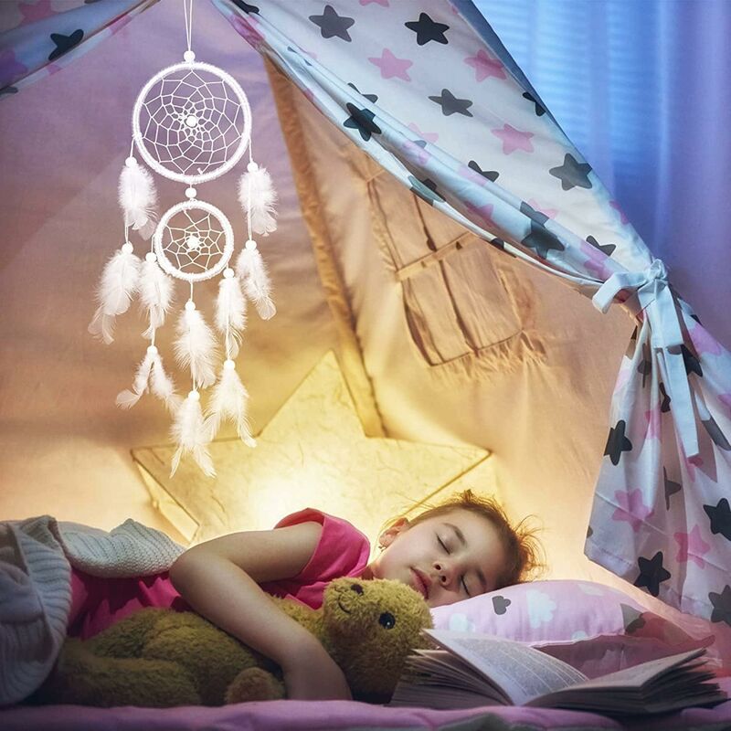 Attrape-Rêves LED Avec Plumes - Décoration Murale Lumineuse - Chambre Enfants - Cadeau Féerique