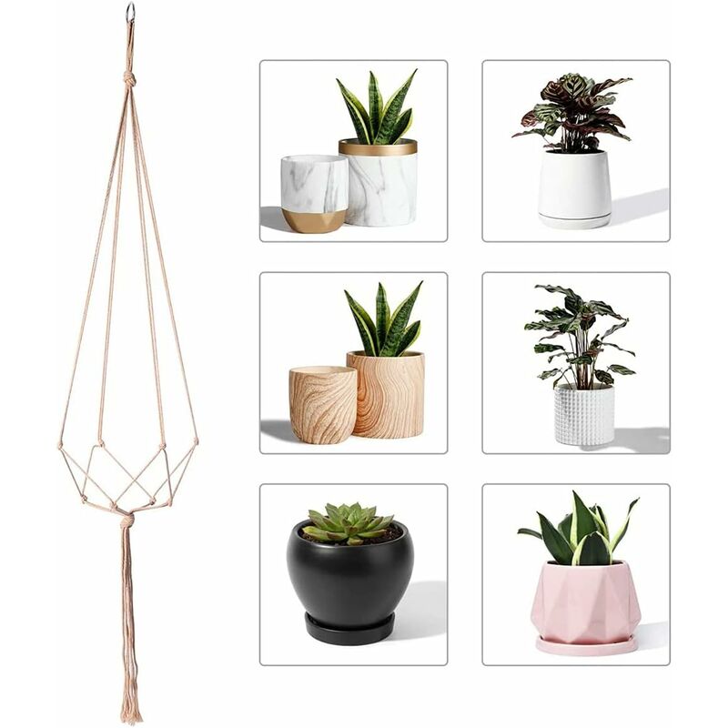 Suspension Plante Macramé 3 Pack MengH-SHOP - Corde Coton Avec Crochets Pour Intérieur Et Balcon