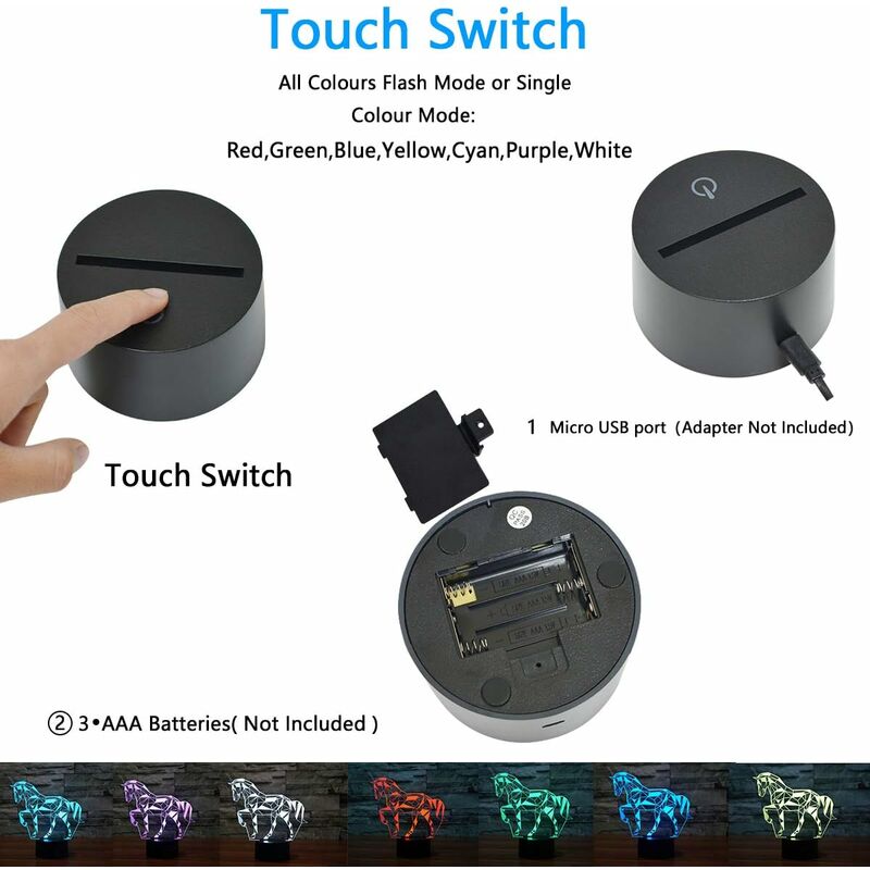 Lampe De Bureau - Cheval 3D - LED - 7 Couleurs - Rechargeable USB - Enfant - Maison