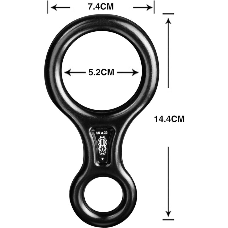 Descendeur Figure 8 Oreille Recourbée 50KN Aluminium - Dispositif Rappel Escalade Cordes 8-16mm
