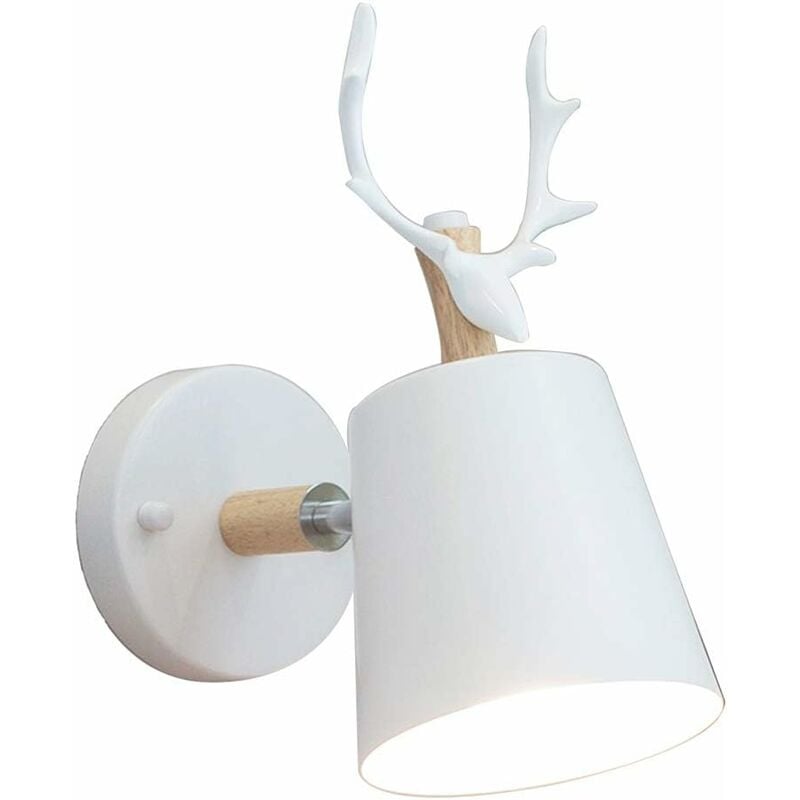 Créatif Applique Murale Moderne Lampe Murale Simple Lampe de Mur Fer E27 Base Tête de Cerf Nordique Style Art Déco pour Chambre, Salon, Chambre d'enfants, Restaurant, Couloir, Escaliers (Blanc)