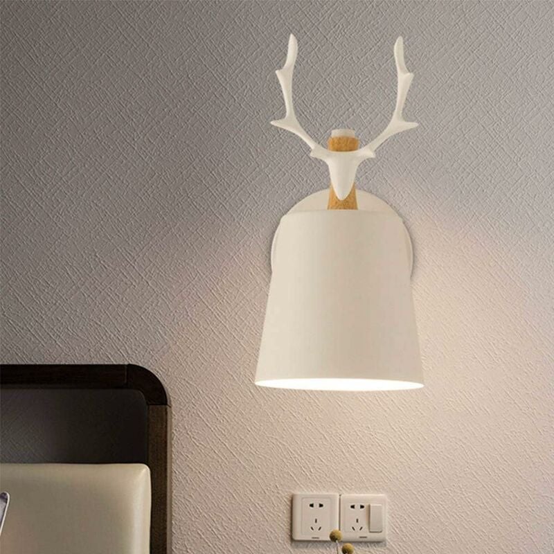 Créatif Applique Murale Moderne Lampe Murale Simple Lampe de Mur Fer E27 Base Tête de Cerf Nordique Style Art Déco pour Chambre, Salon, Chambre d'enfants, Restaurant, Couloir, Escaliers (Blanc) 3