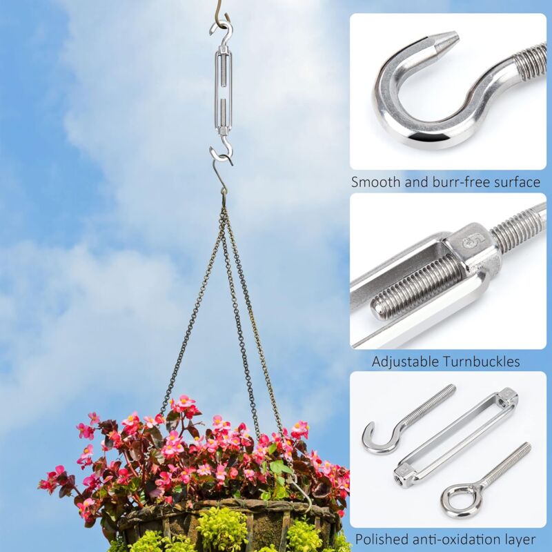 Lot De 10 Tendeurs Câble M5 Inox - Crochet Réglable Pour Corde, Linge, Antenne - Charge 40kg