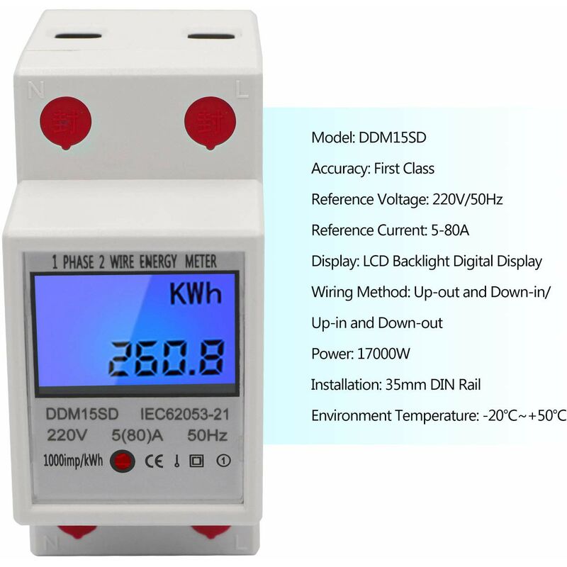 DDS6619-012 compteur électrique multifonctionnel guide 1 Phase compteur  d'énergie d'affichage LCD numérique avec rétro-éclairage pour tension 5-80A