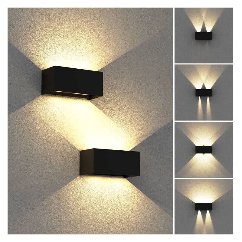 Applique murale intérieure/exterieure led 24W,Avec Angle de Faisceau Réglable Etanches IP65 eclairage exterieur led,3000K Blanc Chaud Noir pour salon porte d’entrée Couloir chambre 2 unité