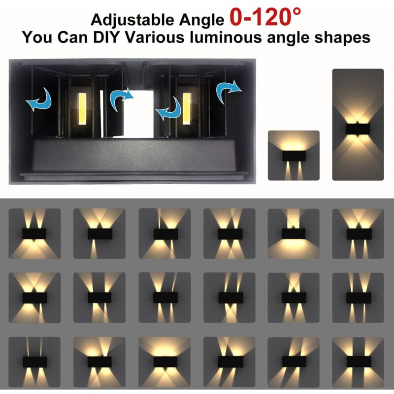 Applique murale intérieure/exterieure led 24W,Avec Angle de Faisceau Réglable Etanches IP65 eclairage exterieur led,3000K Blanc Chaud Noir pour salon porte d’entrée Couloir chambre 2 unité 4