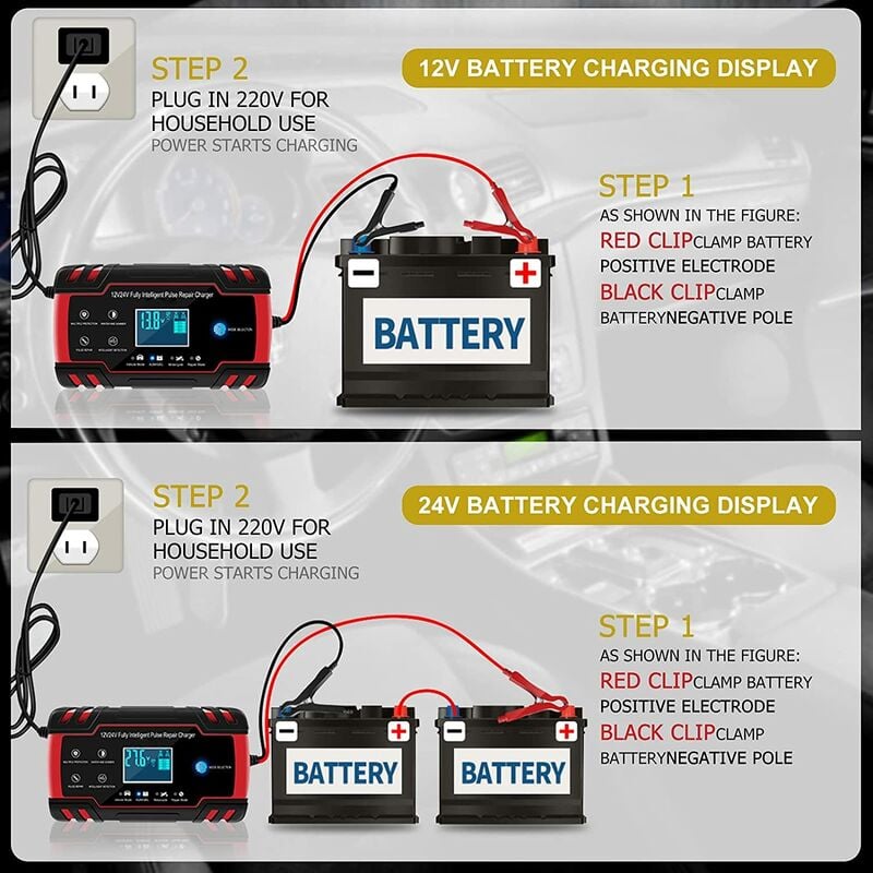 Commentaires en ligne: InThoor Chargeur de Batterie Intelligent  12V/24V 8A, 3 Étapes de Chargeur Batterie Mainteneur et Automatique  Réparation Fonction pour Voiture Moto Camion, AGM, Gel, Wet, SLA(6-150AH)
