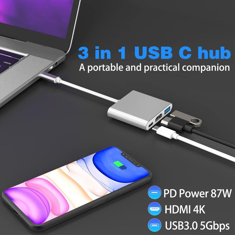 USB C À HDMI Multiport Adaptateur , 3 en 1 Type-C Avec 3 À HDMI 4K 3,0 100W  Charge Rapide port , Android Numérique TV Adaptateur Pour MacBook Pro , MacBook  Air 