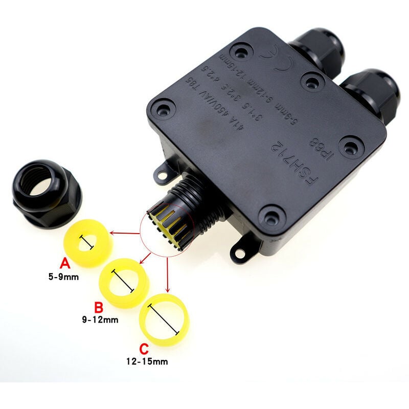 PEBA® Boîte de dérivation étanche IP68 - Etanche Boîte de Jonction - Boîtier  de raccordement électrique 3 voies pour câble de Ø4-14mm - Connecteurs de  Câbles Étanches,Parfait pour câble extérieur,Gris : 