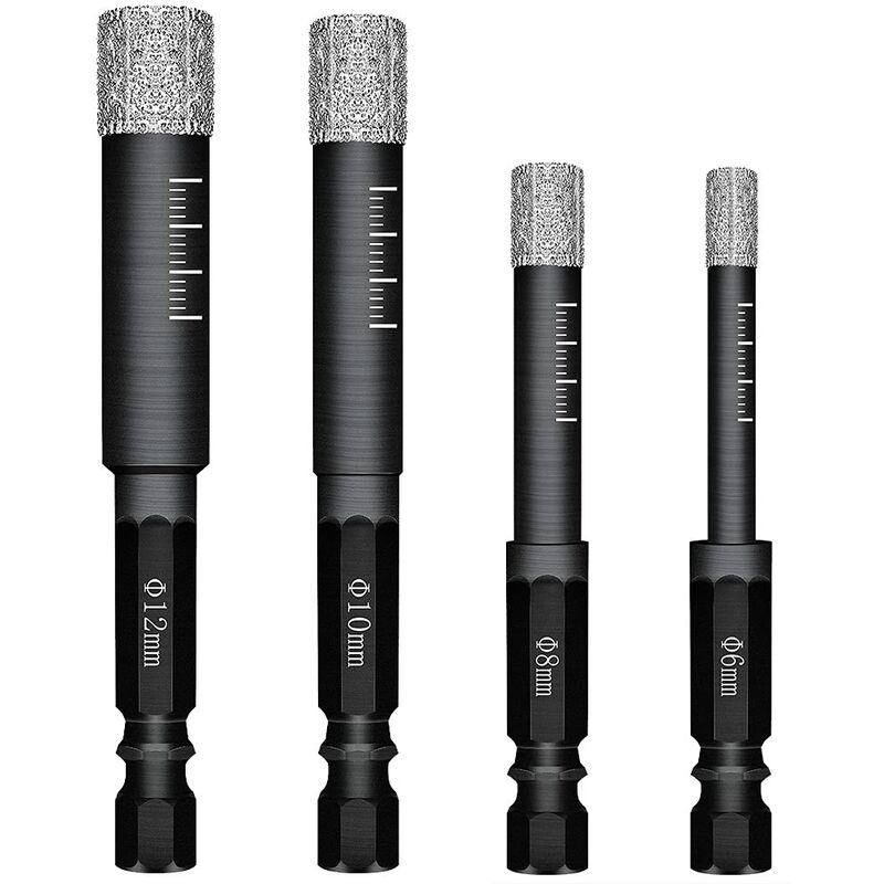 Lot De 5 Forets Pour Carrelage 5, 6, 8, 10, 12 Mm (5 Pièces) / Embout Hexagonal – Enclume Black Edition – Carrelage, Grès Cérame, Céramique, Plaques De Granit – Pour Perceuse/perceuse Sans Fil
