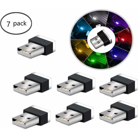 Lumières d'ambiance intérieure de voiture USB LED, 7pcs plug-in 5v  universel mini led lumières USB pour voiture intérieur du coffre.